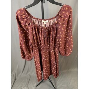 Lucky Brand Burgundy Floral Western Dress Women's Medium Boho Country Style